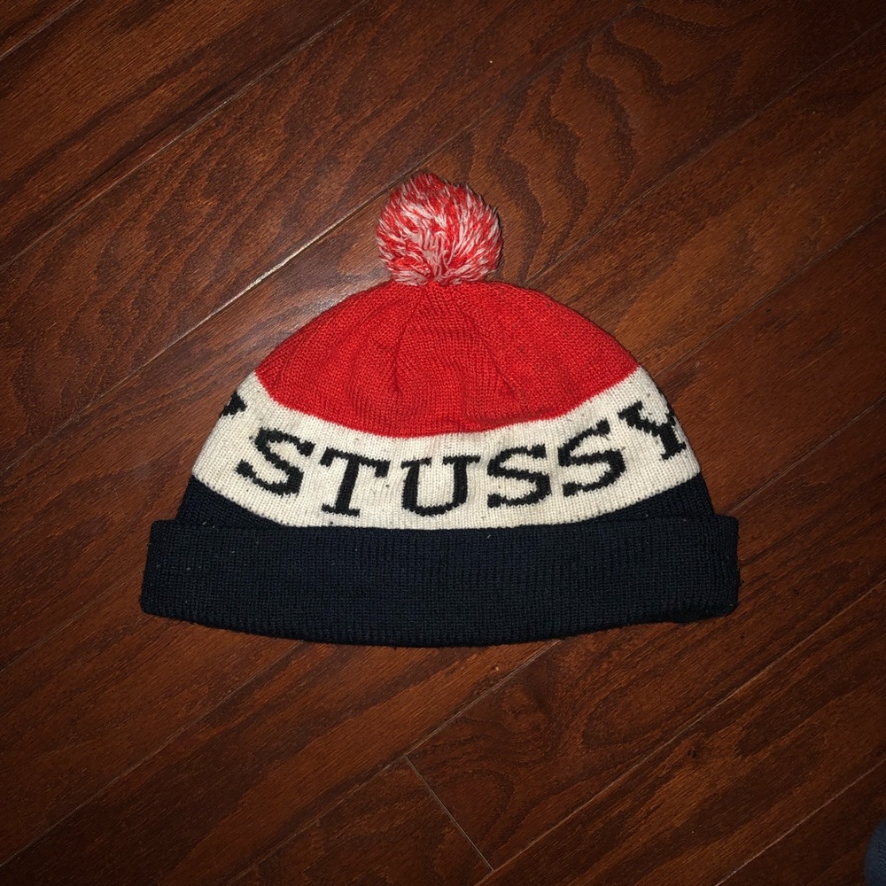 Stussy Beanie Pom orange and navy